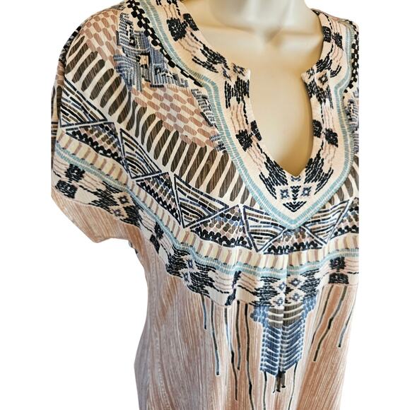 Hale Bob small tribal Aztec geometric lined shift dress printed split neck EUC - Picture 3 of 9